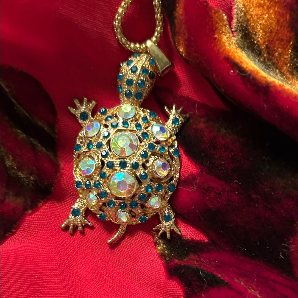 Betsy Johnson Gold and Blue Turtle Pendant Necklace